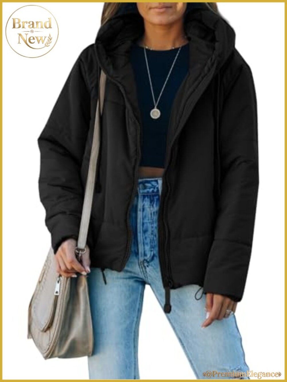 Women's Full Zip Hooded Puffer Jacket Short Oversized Winter Coat